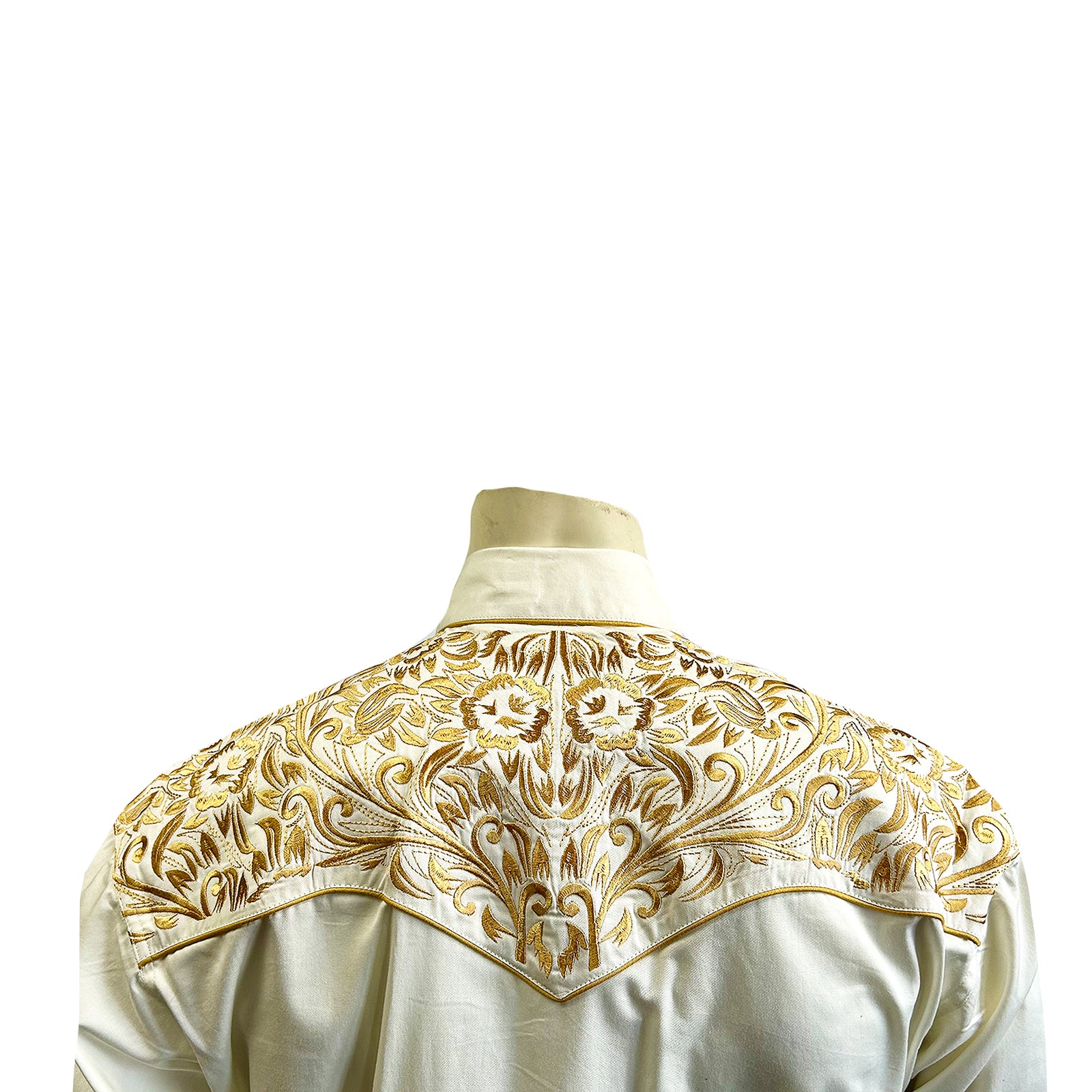 Men's Vintage Ivory and Gold Tooling Embroidered Western Shirt