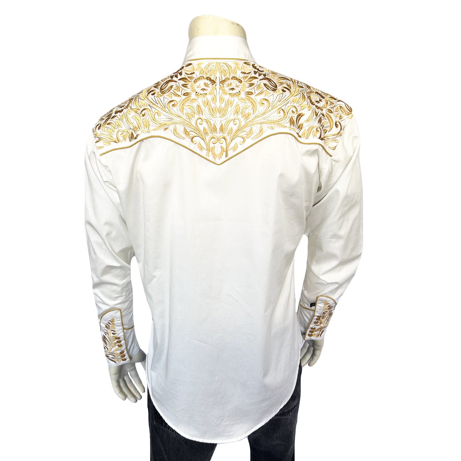 Men's Vintage Ivory and Gold Tooling Embroidered Western Shirt