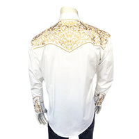 Men's Vintage Ivory and Gold Tooling Embroidered Western Shirt