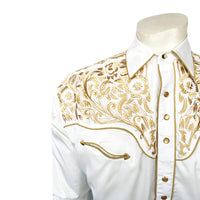 Men's Vintage Ivory and Gold Tooling Embroidered Western Shirt