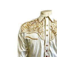 Men's Vintage Ivory and Gold Tooling Embroidered Western Shirt