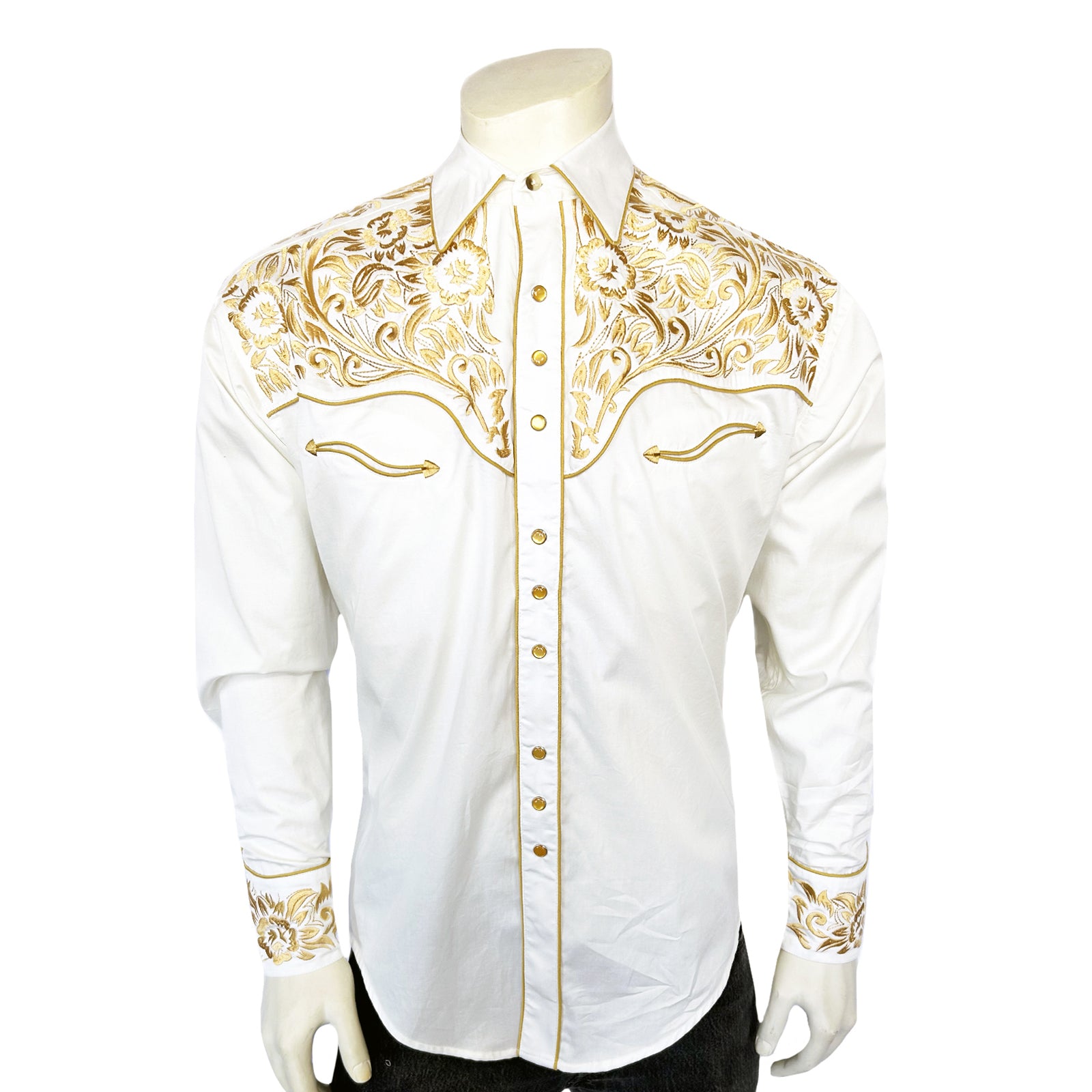 Men's Vintage Ivory and Gold Tooling Embroidered Western Shirt