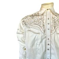 Men's Vintage Tooling Embroidered Ivory-on-Ivory Western Shirt