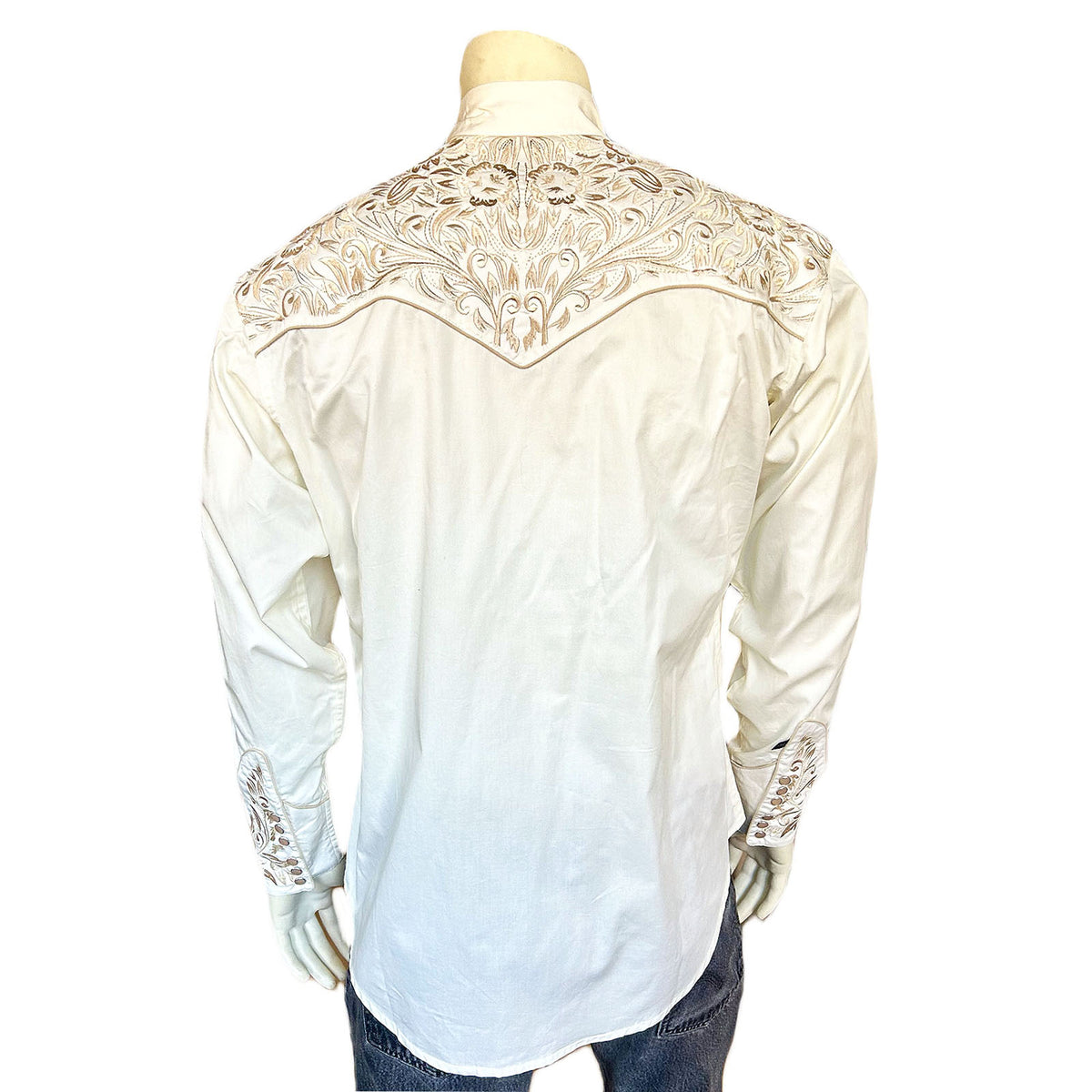 Men's Vintage Ivory-on-Ivory Tooling Embroidered Western Shirt