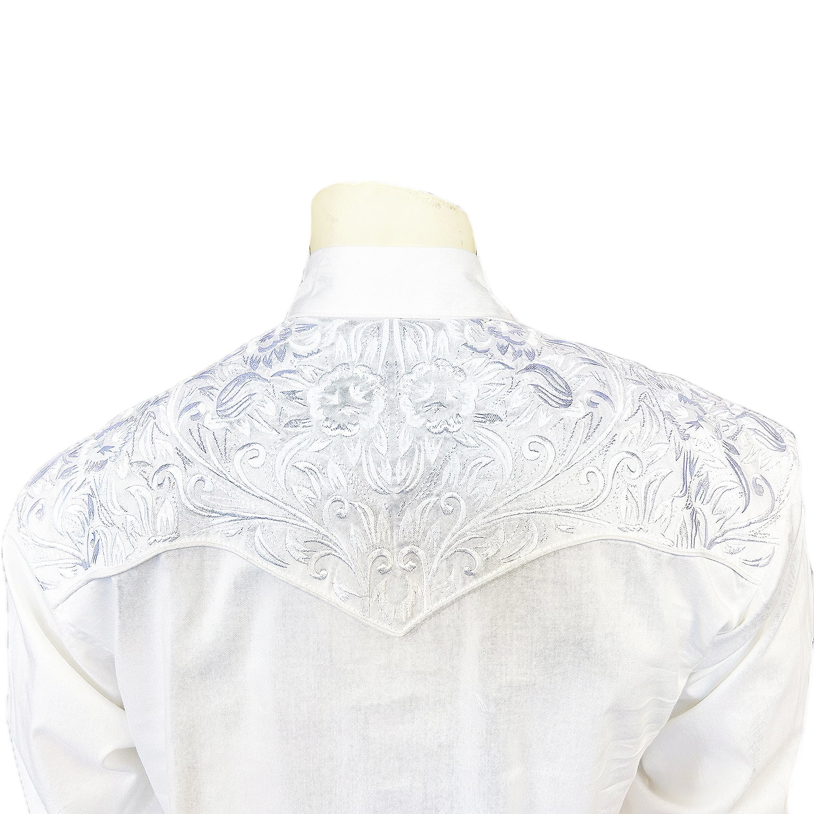 Men's Vintage Tooling Embroidered White-on-White Western Shirt