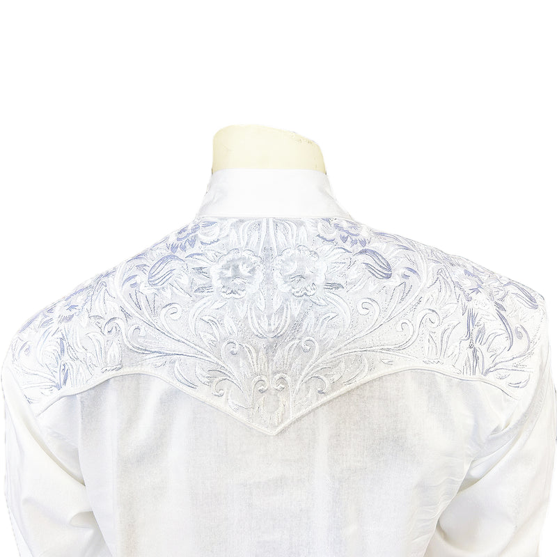 Men's Vintage Tooling Embroidered White-on-White Western Shirt