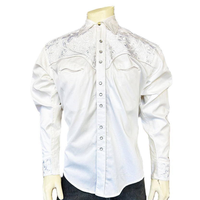 Rockmount Men's White Vintage Tooling Embroidered Western Shirt