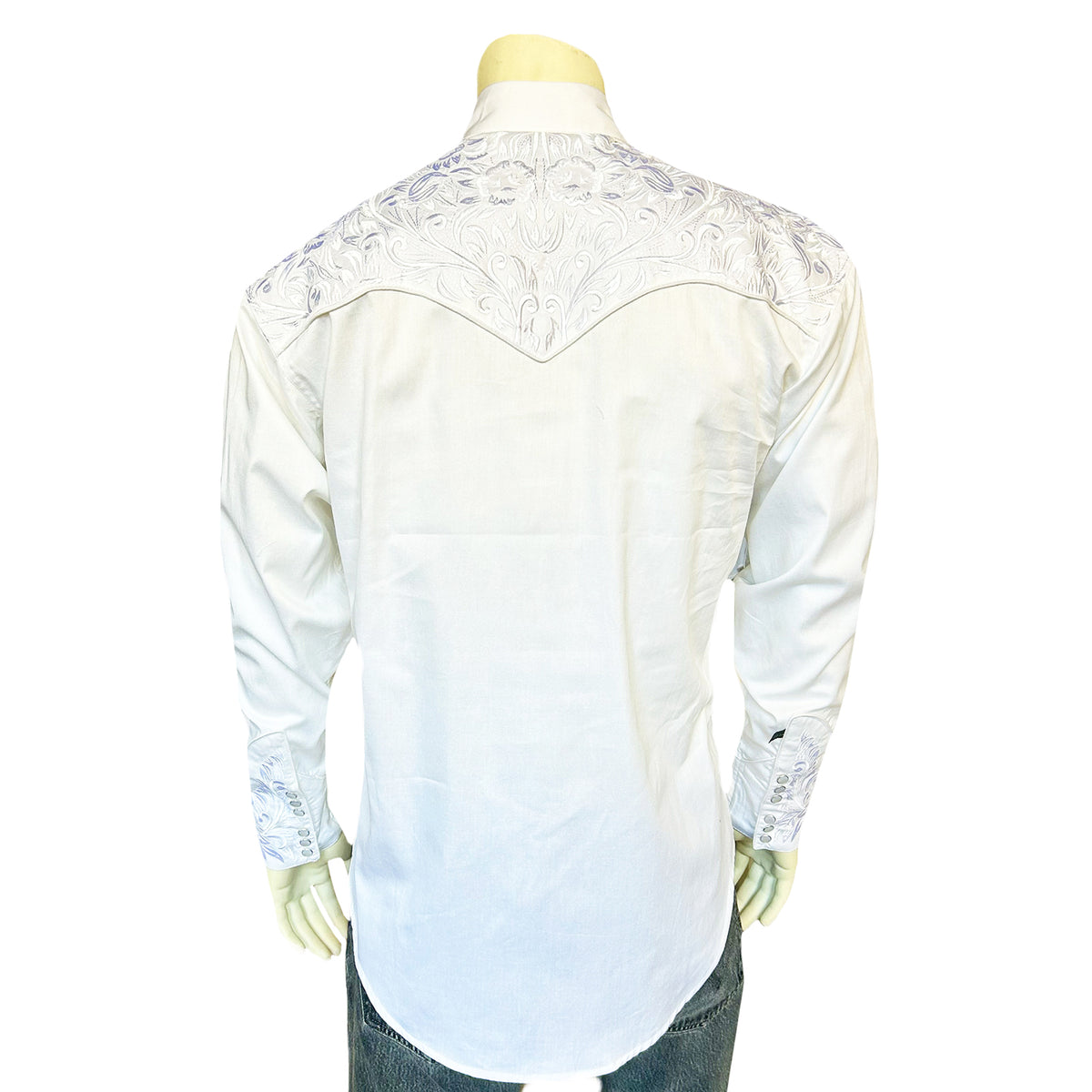 Men's Vintage White-on-White Tooling Embroidered Western Shirt