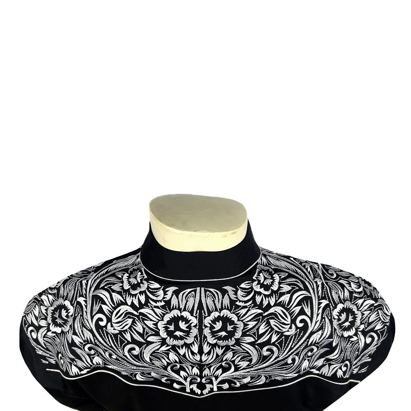 Men's Vintage Black & Silver Tooling Embroidered Western Shirt