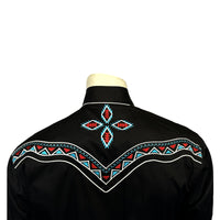 Men's Black Native Pattern Embroidered Western Shirt