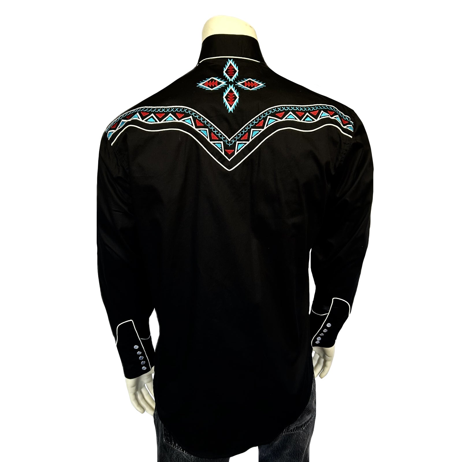 Men's Black Native Pattern Embroidered Western Shirt