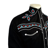 Men's Black Native Pattern Embroidered Western Shirt