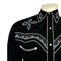 Men's Native Pattern Embroidery Black Western Shirt