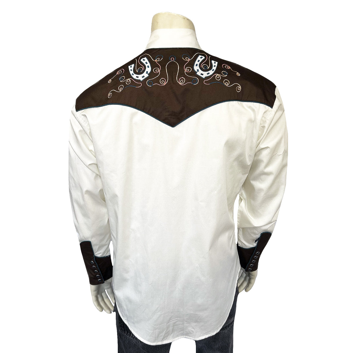 Men's Vintage Horseshoe 2-Tone Brown & Ivory Embroidered Western Shirt