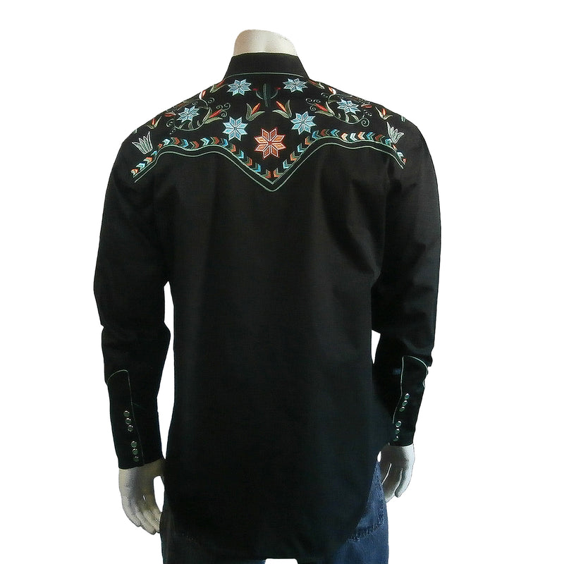 Rockmount Men’s Black Agave Cactus Floral Embroidery Western Shirt