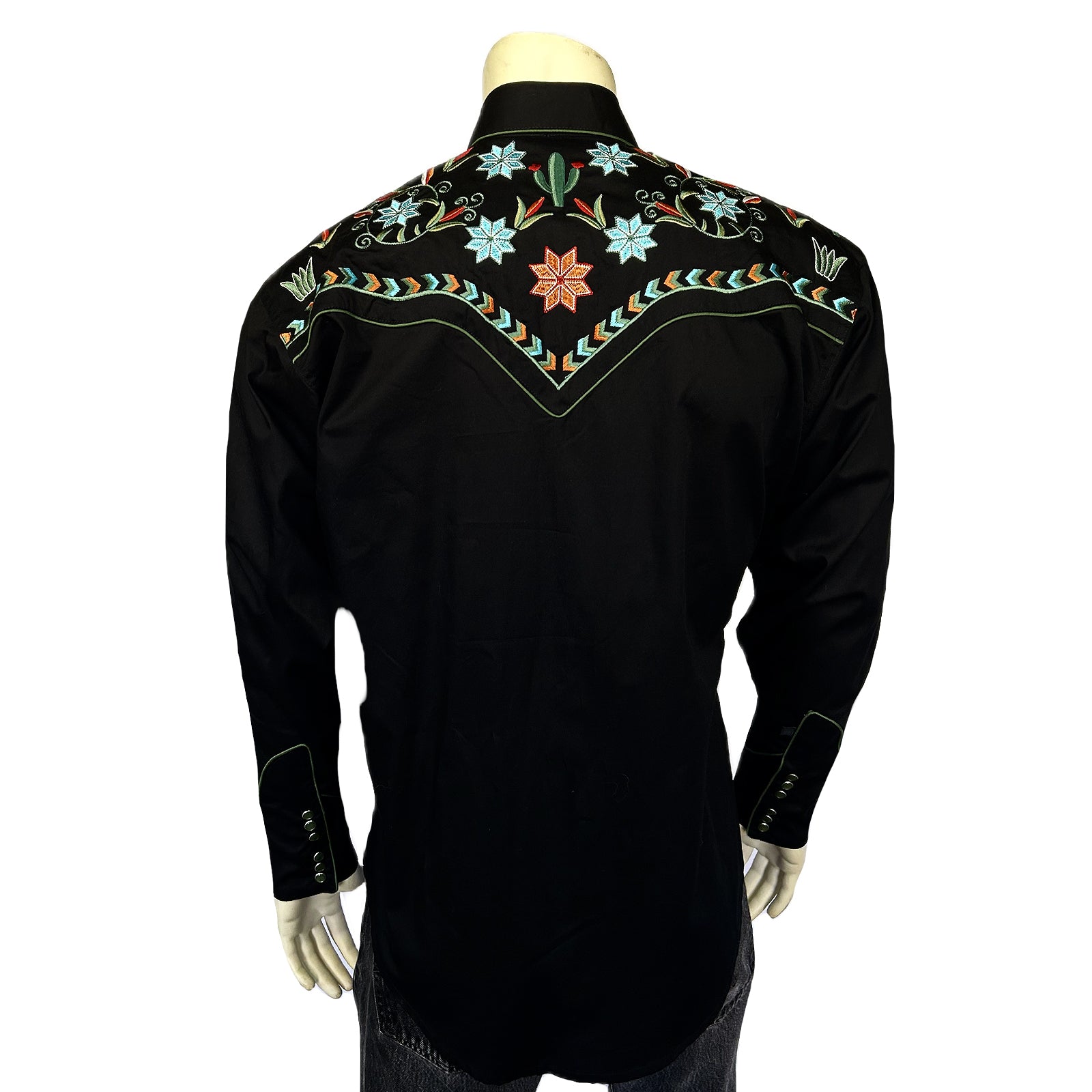 Men’s Agave Cactus Black Floral Embroidery Western Shirt