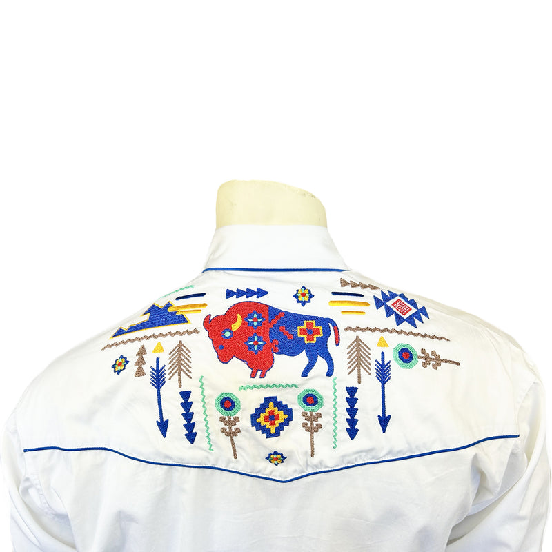 Men’s American Bison White Embroidered Western Shirt