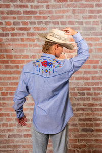 Men’s American Bison Chambray Embroidered Western Shirt