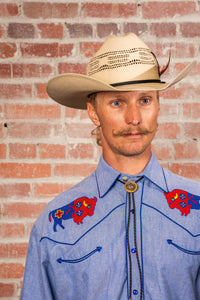 Men’s American Bison Chambray Embroidered Western Shirt
