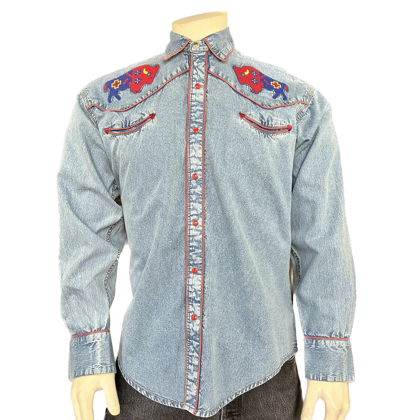 Rockmount Men’s Bison Embroidery Denim Western Shirt