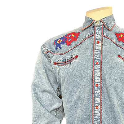 Men’s American Bison Denim Embroidered Western Shirt
