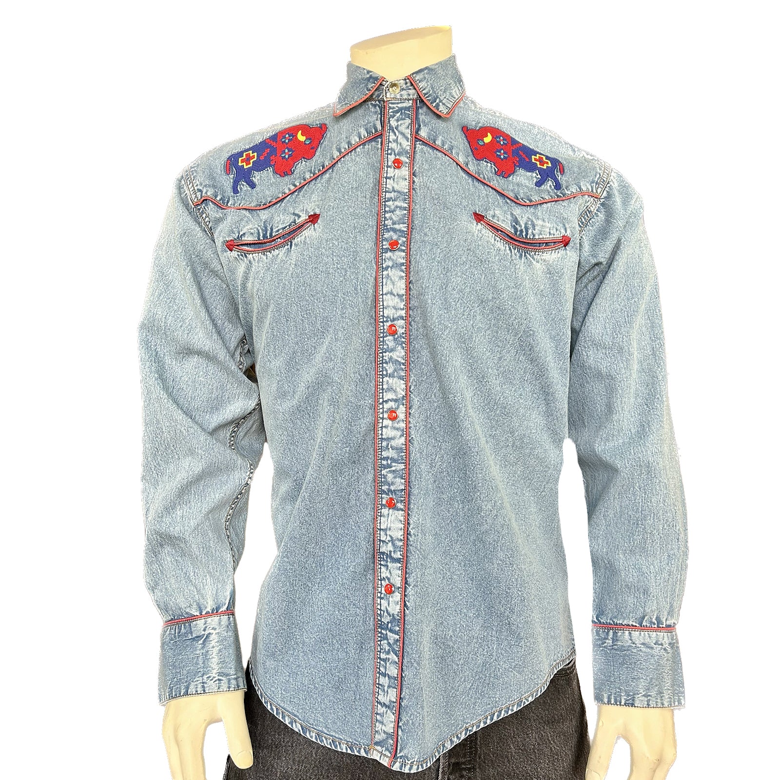 Men’s American Bison Denim Embroidered Western Shirt