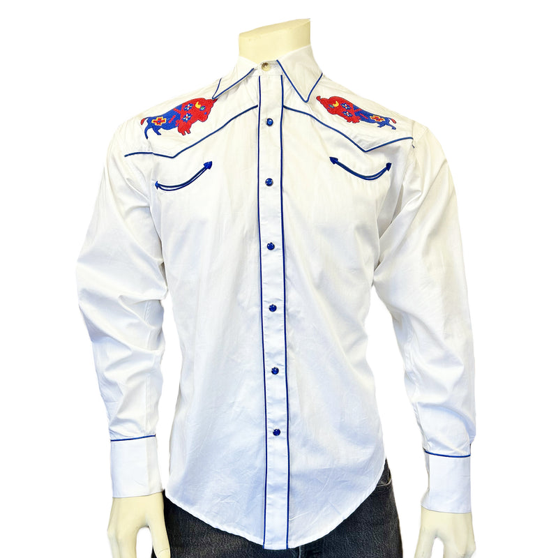 Rockmount Men’s Bison Embroidery White Western Shirt