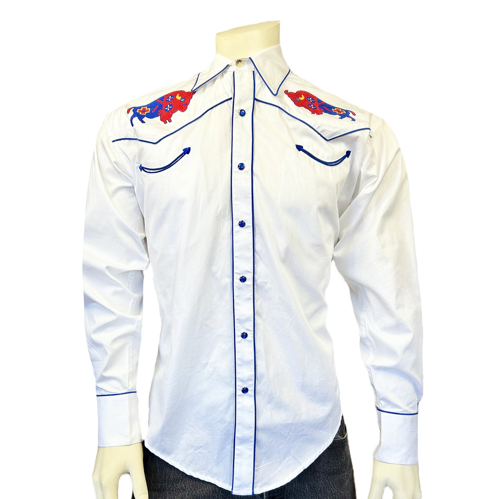 Men’s American Bison White Embroidered Western Shirt