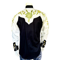 Men's Floral 2-Tone White & Black Embroidered Western Shirt