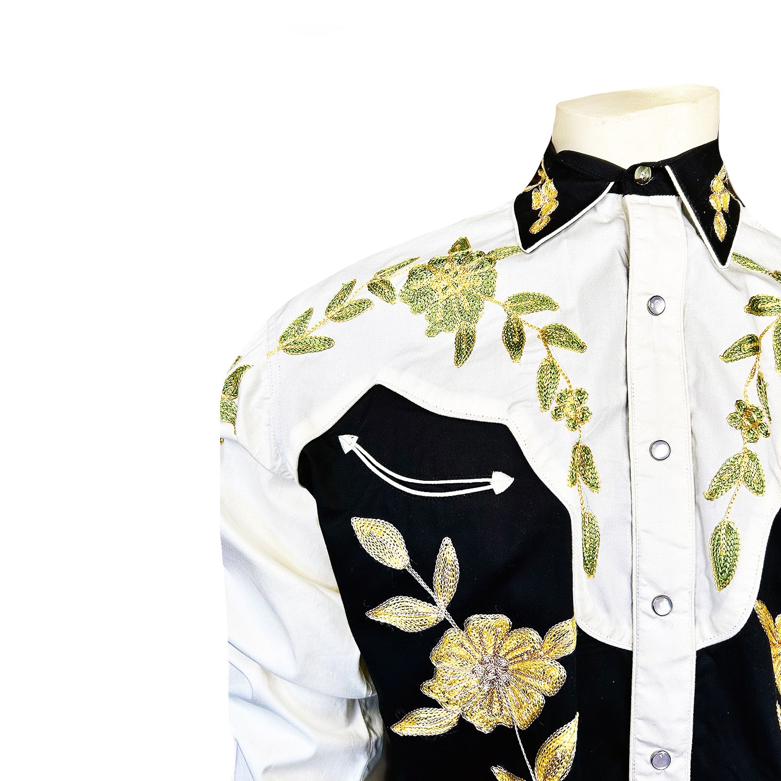 Men's Floral 2-Tone White & Black Embroidered Western Shirt