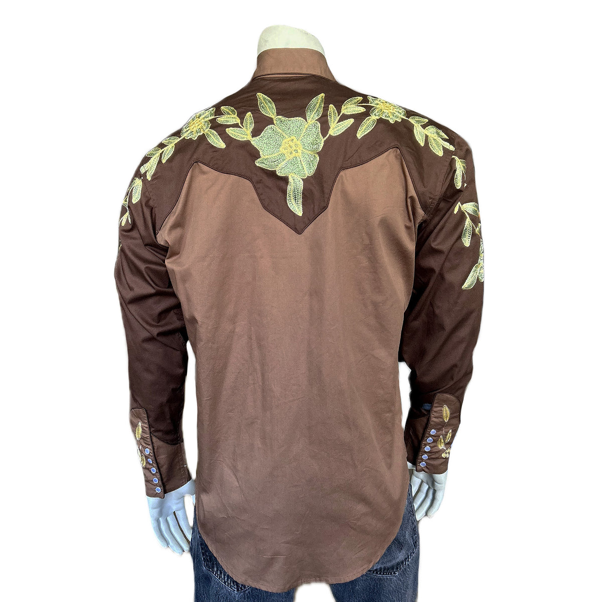 Men's Floral 2-Tone Brown & Tan Embroidered Western Shirt