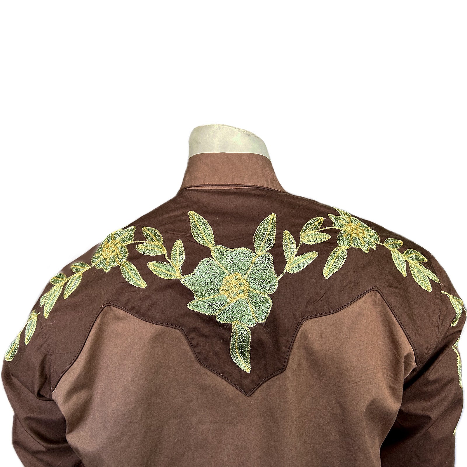 Men's Floral 2-Tone Brown & Tan Embroidered Western Shirt
