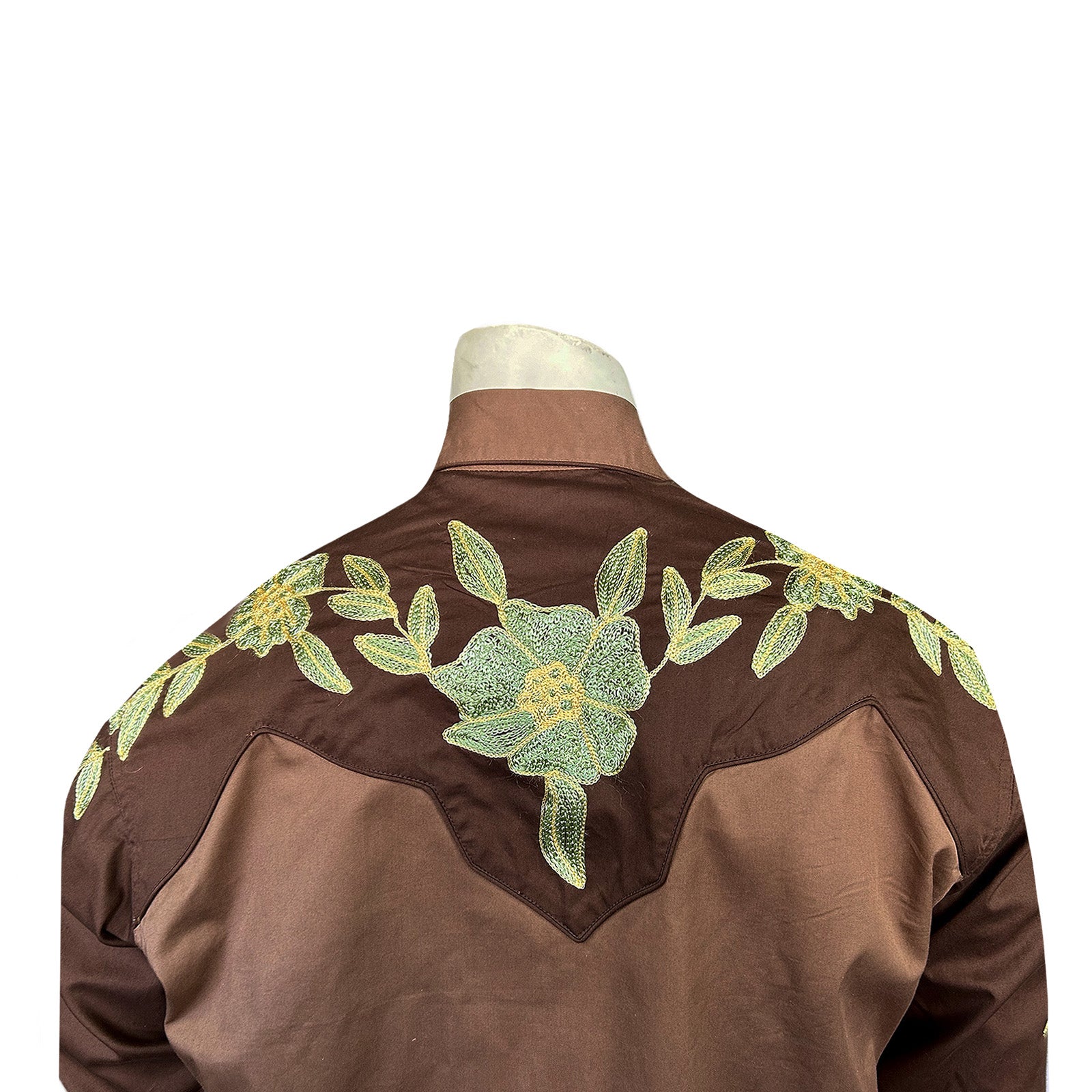 Men's Floral 2-Tone Brown & Tan Embroidered Western Shirt