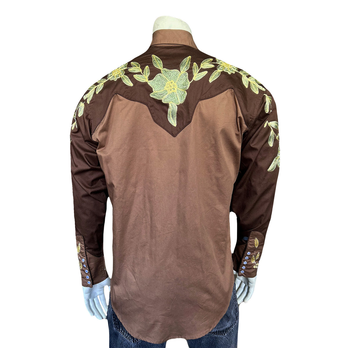 Men's Floral 2-Tone Brown & Tan Embroidered Western Shirt