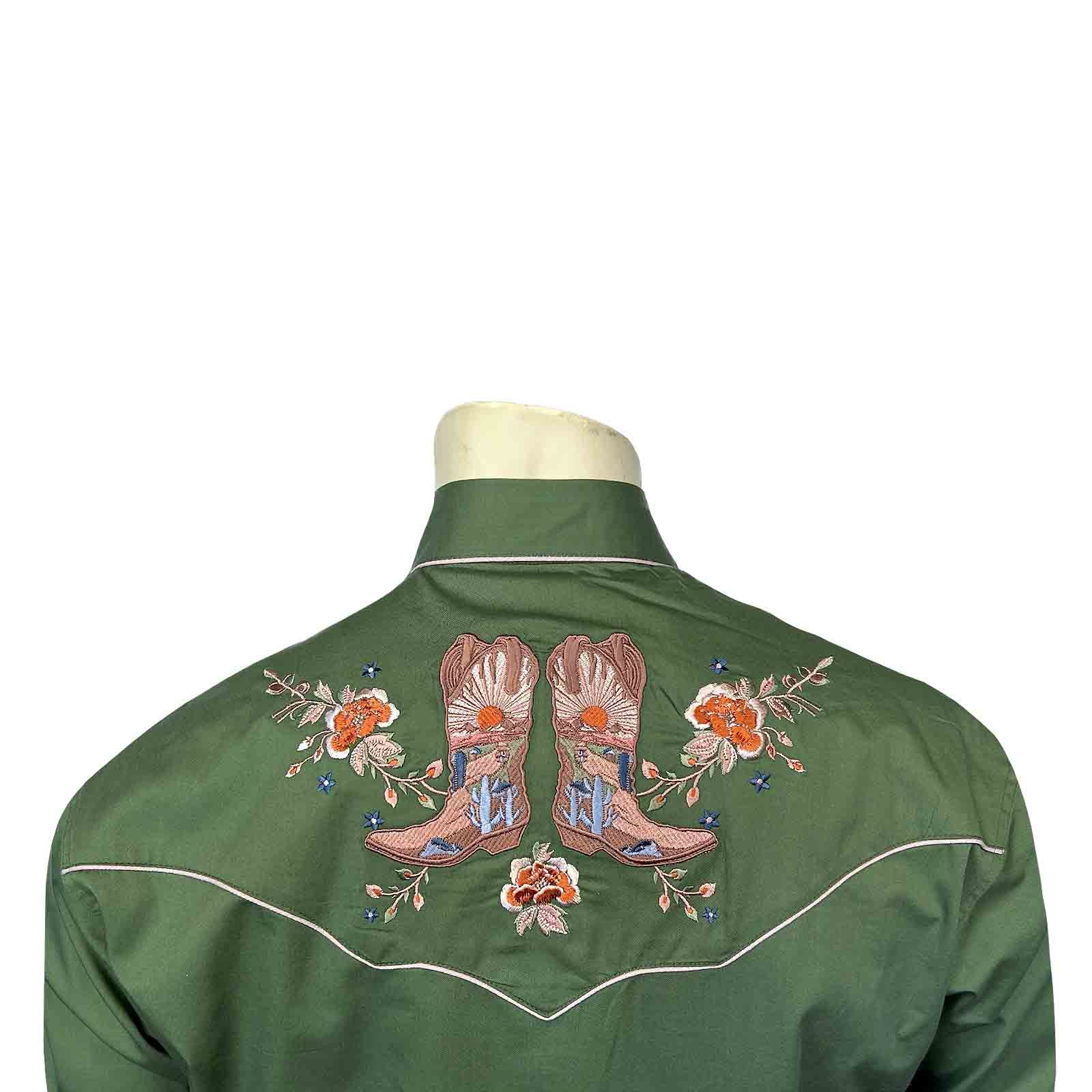 Rockmount Men's Vintage Green Boots Embroidered Western Shirt