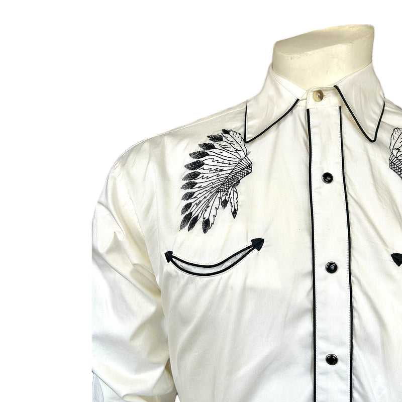 Men's Gabardine Warbonnet Embroidery Western Shirt in Ivory