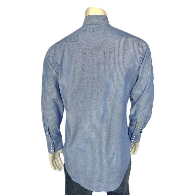 Men's Blue Pima Cotton Herringbone Western Shirt