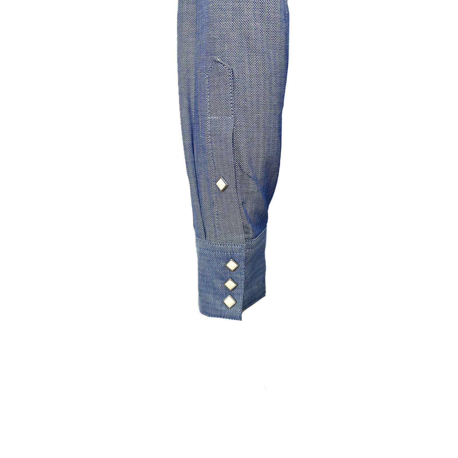 Men's Blue Pima Cotton Herringbone Western Shirt