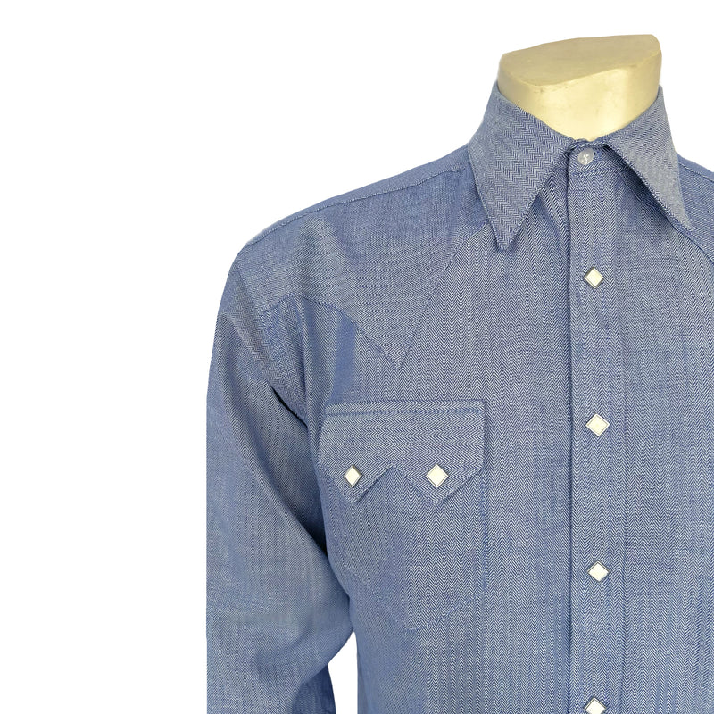 Men's Blue Pima Cotton Herringbone Western Shirt