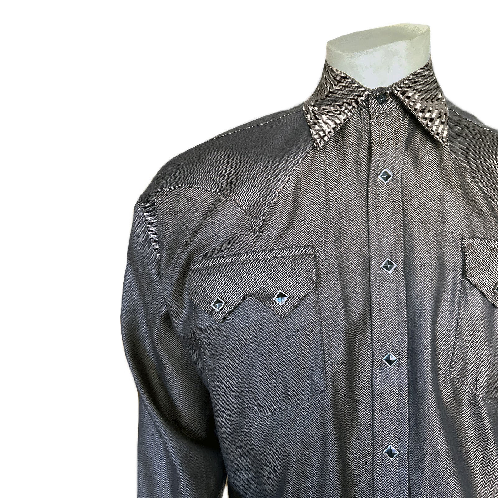 Men's Brown Pima Cotton Herringbone Western Shirt