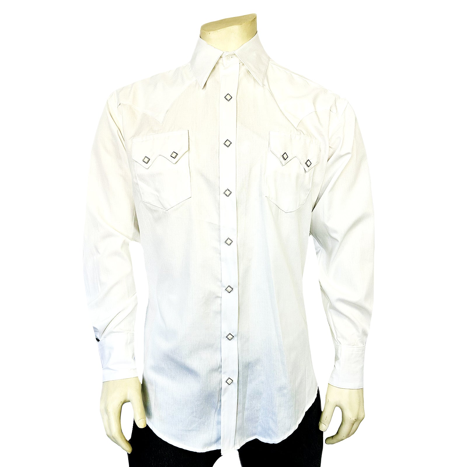 Men's White Pima Cotton Herringbone Western Shirt