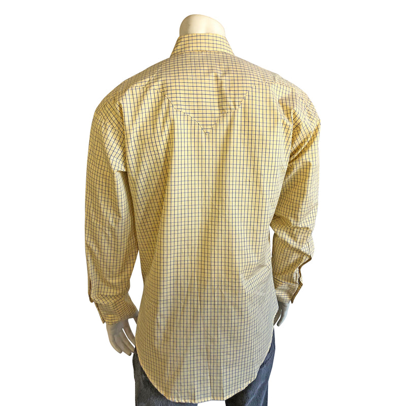 Men's Yellow Extra-Fine Pima Cotton Windowpane Plaid Western Shirt