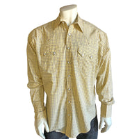 Men's Yellow Extra-Fine Pima Cotton Windowpane Plaid Western Shirt