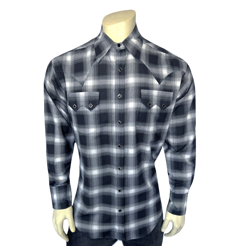 Rockmount Men's Blue & Black Shadow Plaid Western Shirt Rockmount Men's Blue & Black Shadow Plaid Western Shirt