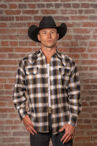 Men's Brown & White Shadow Plaid Western Shirt