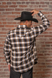 Men's Brown & White Shadow Plaid Western Shirt