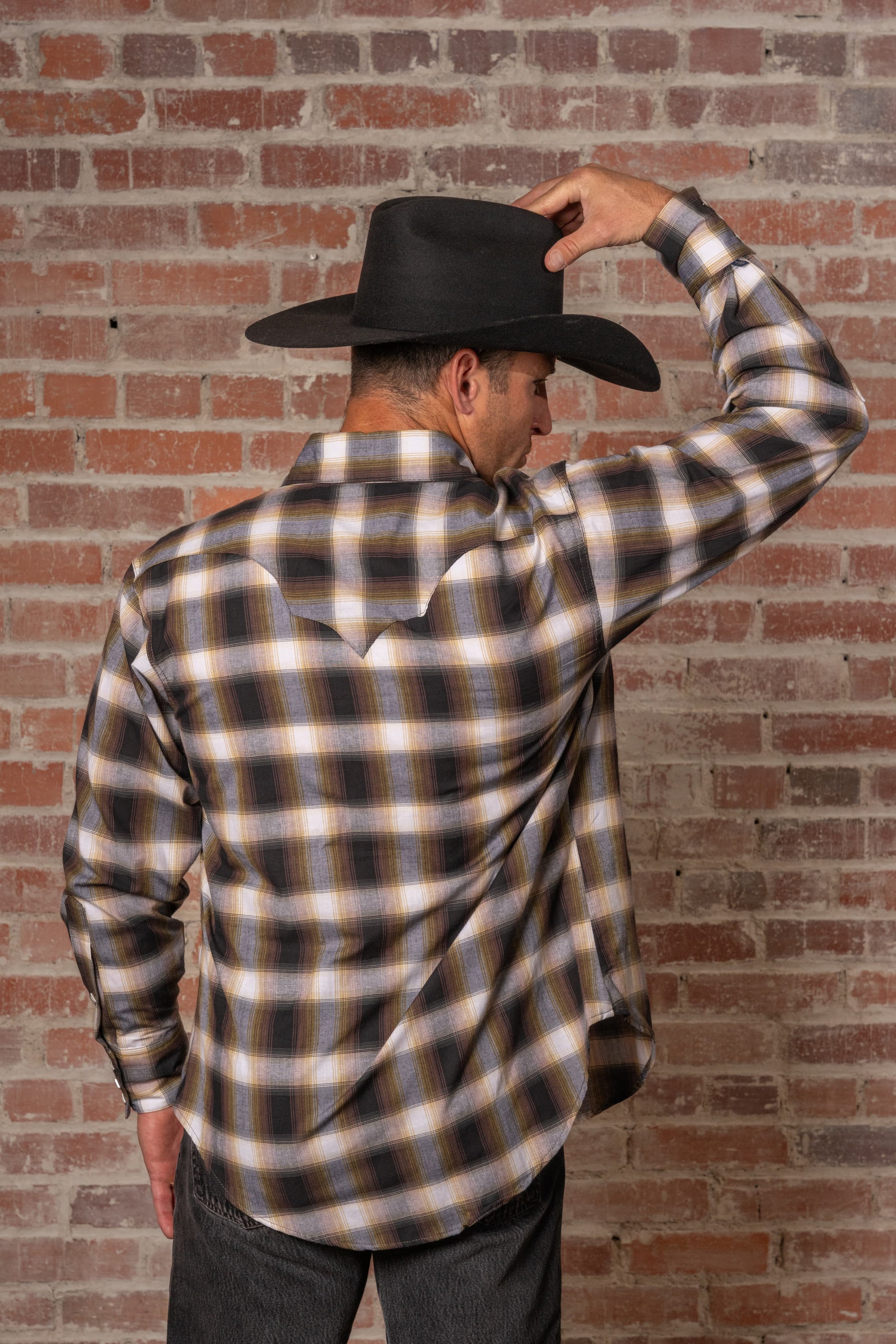 Men's Brown & White Shadow Plaid Western Shirt