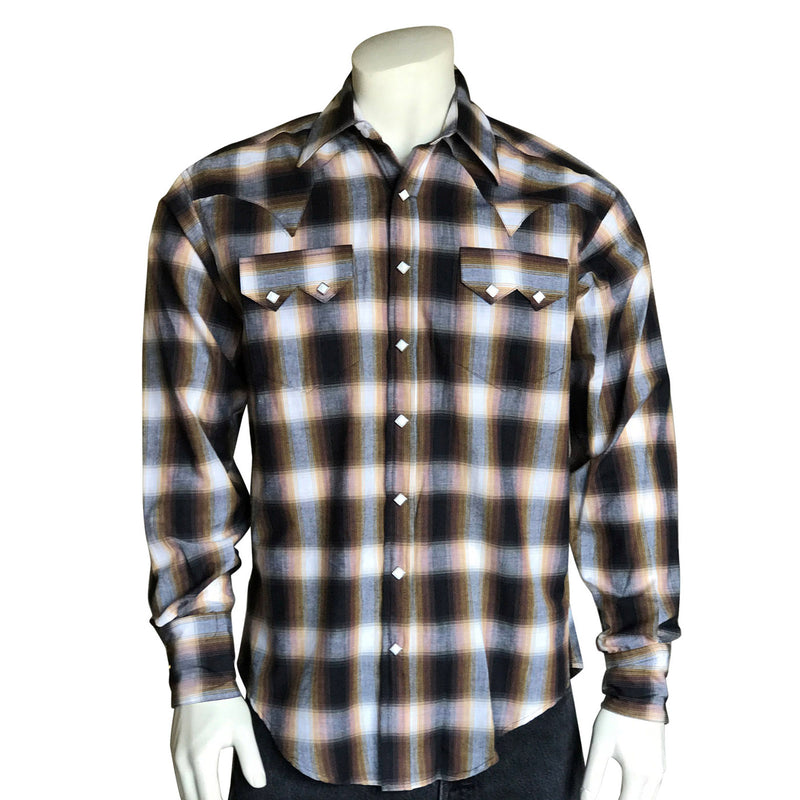 Rockmount Men's Brown & White Shadow Plaid Western Shirt