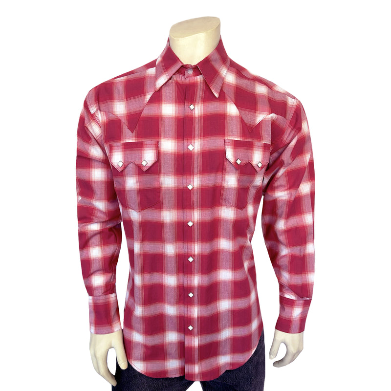 Men's Red & White Long Sleeve Shadow Plaid Western Shirt - XXXLT Men's Red & White Long Sleeve Shadow Plaid Western Shirt - XXXLT