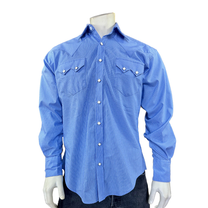 Men's Micro-Check Light Blue Western Shirt